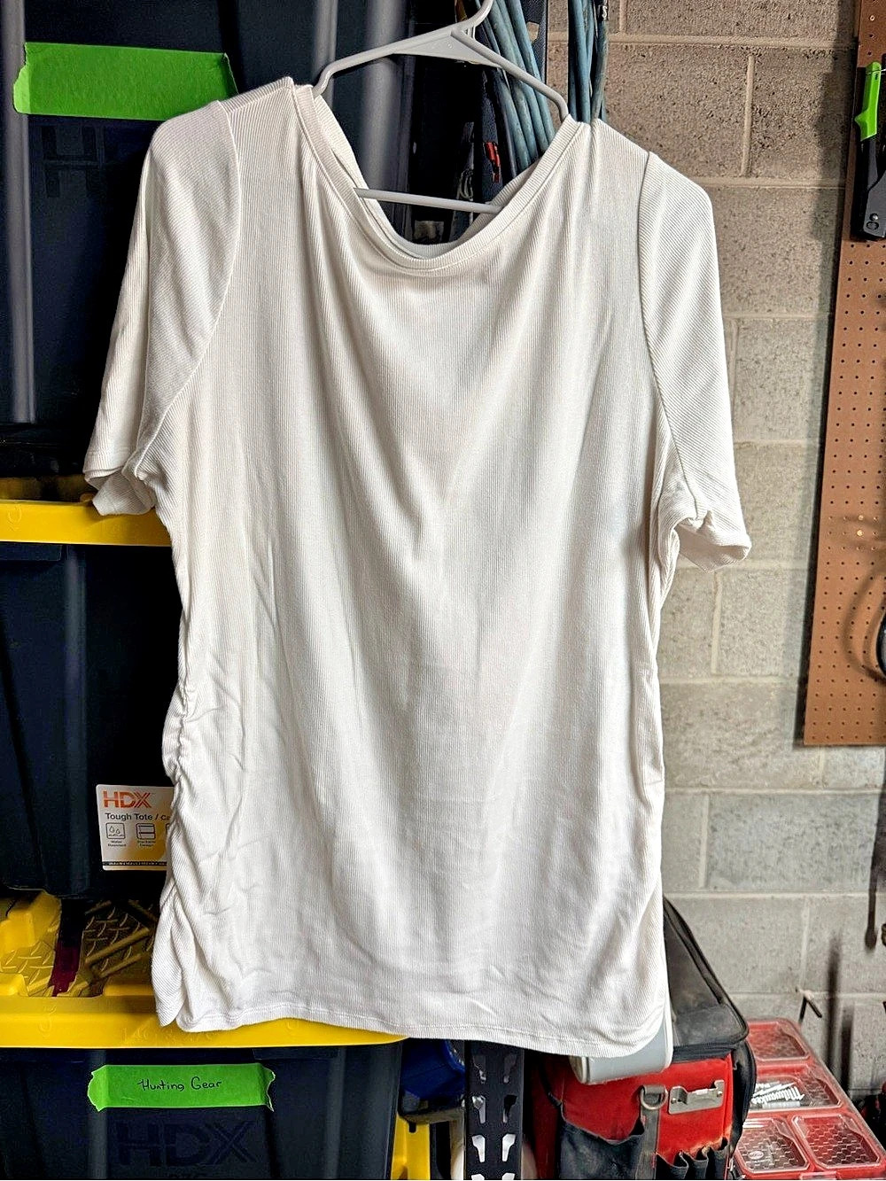Lane Bryant Side-Ruched Ribbed Tee White Short Sleeve Top